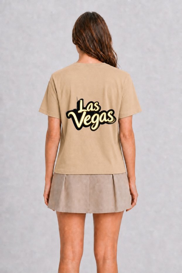Las Vegas Neon-Inspired T-Shirt - Back Print - Cream