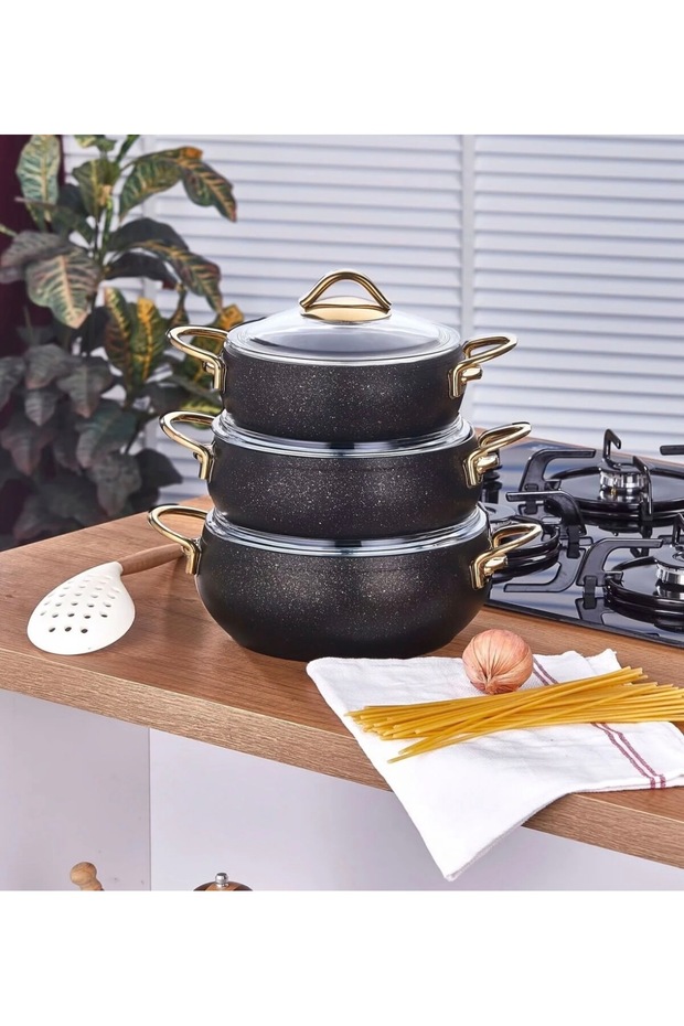 Taç Luna Granite 3-Piece Casserole Set Black