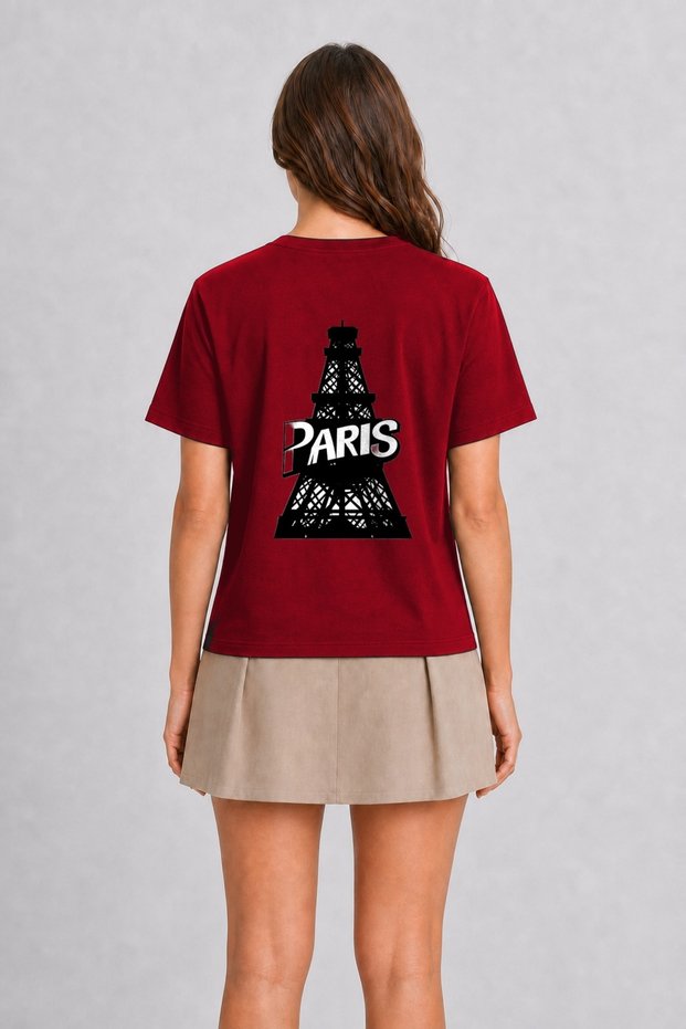 Paris Themed Modern Unisex T-Shirt - Back Print - Red