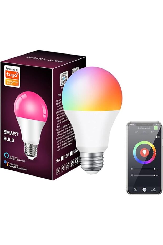 مصباح LED E27، مصابيح ذكية 15 واط بتقنية واي فاي، مصباح RGB بتقنية واي فاي/بلوتوث