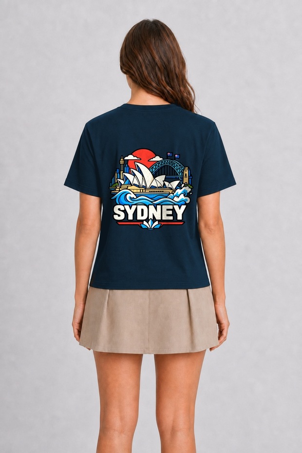 Sydney Minimalist Iconic Design T-Shirt - Back Print - Navy Blue