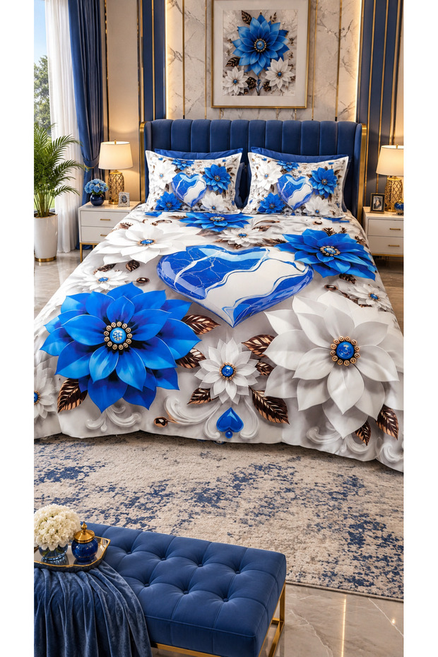 Safi̇r Aşk Cotton Double Duvet Cover Set with 6 Pieces of Fitted Sheets