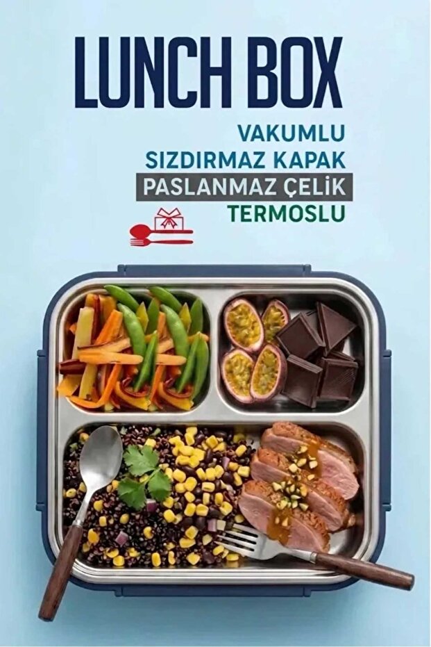 Stainless Steel, Vacuum-Sealed Lid, Thermoses, Rectangular Food Carrier with Fork and Spoon, Lunch Box, Lounch Box 600ml