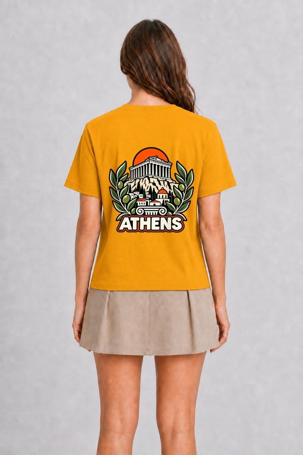 Athens City Design Printed T-Shirt - Back Print - Yellow