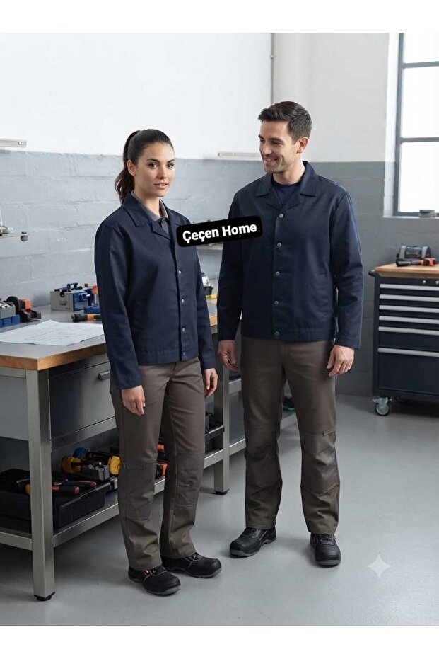 Unisex Navy Blue Work Apron 75 cm Work Coat with Pockets Workshop Factory Staff Clothing
