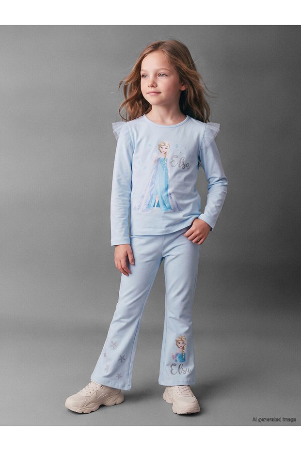 Two Mt Shop Quality Lcw Kids Blue 2 Threaded Raster Printed Narrow & Slim Elastic Waist Girls' Leggings