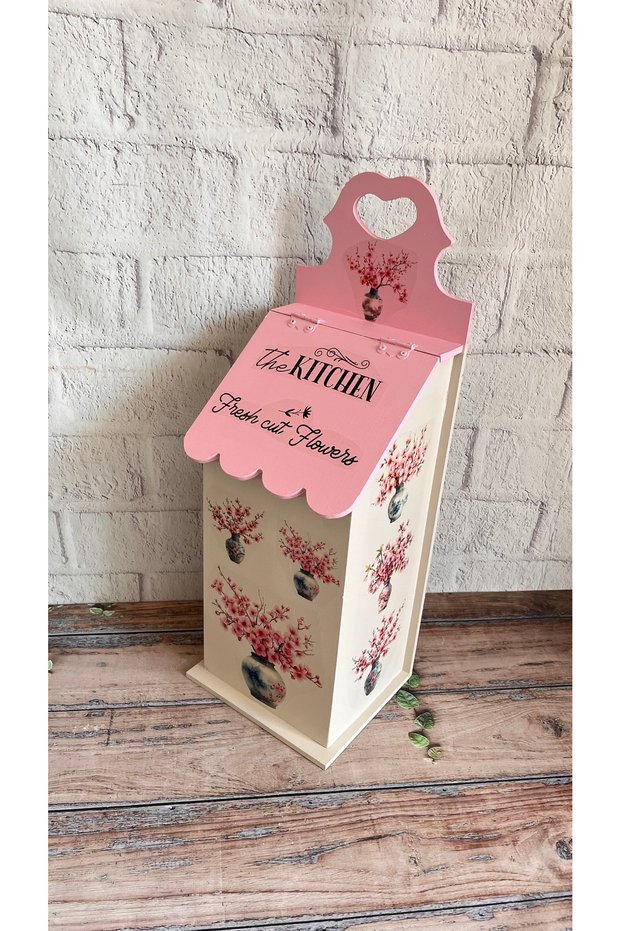 Floral Patterned Pink Bag Holder, Bag Storage Box