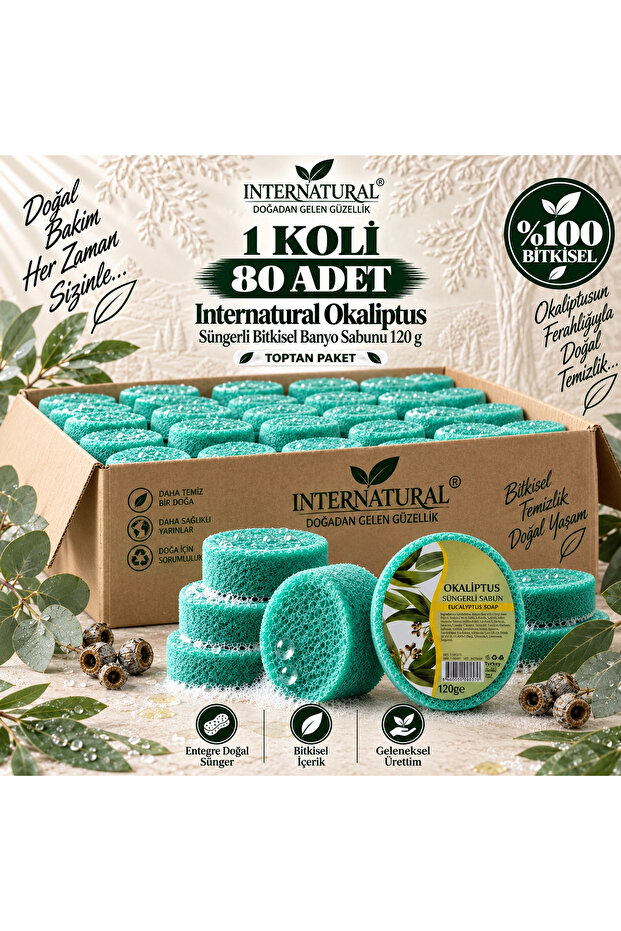 Internatural Eucalyptus Herbal Bath Soap with Sponge 80-Pack Box (80 X 120 g)