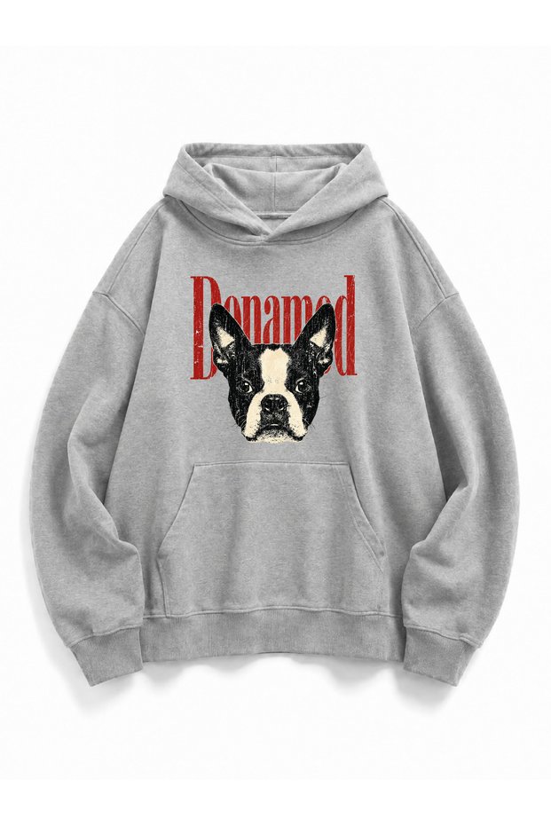 Unisex Women/Men Hooded Sweatshirt with Kangaroo Pocket and Boston Terrier Dog Design