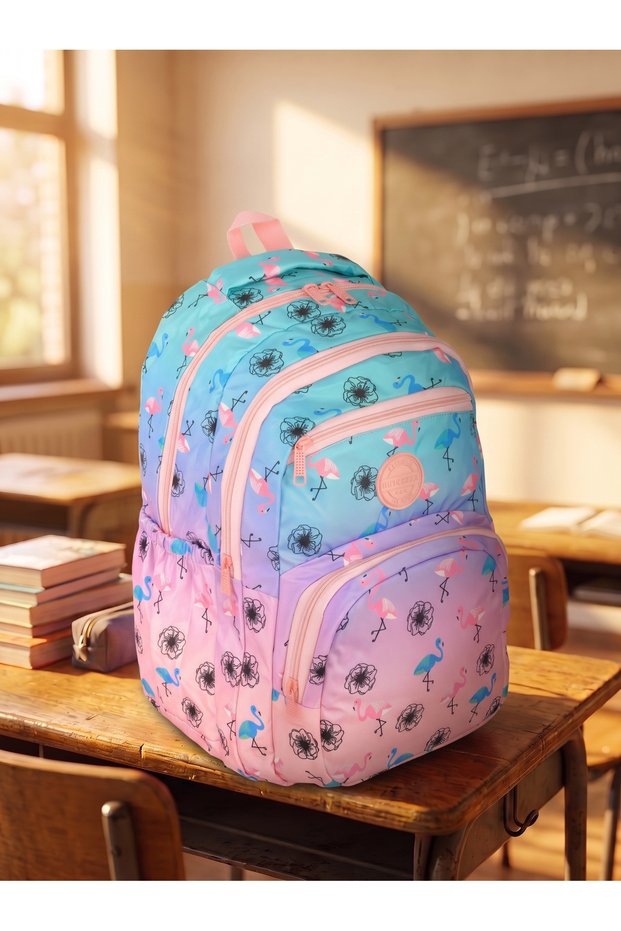 Crinkle Fabric Girls' School Bag Orthopedic Waterproof Multi-Compartment Backpack