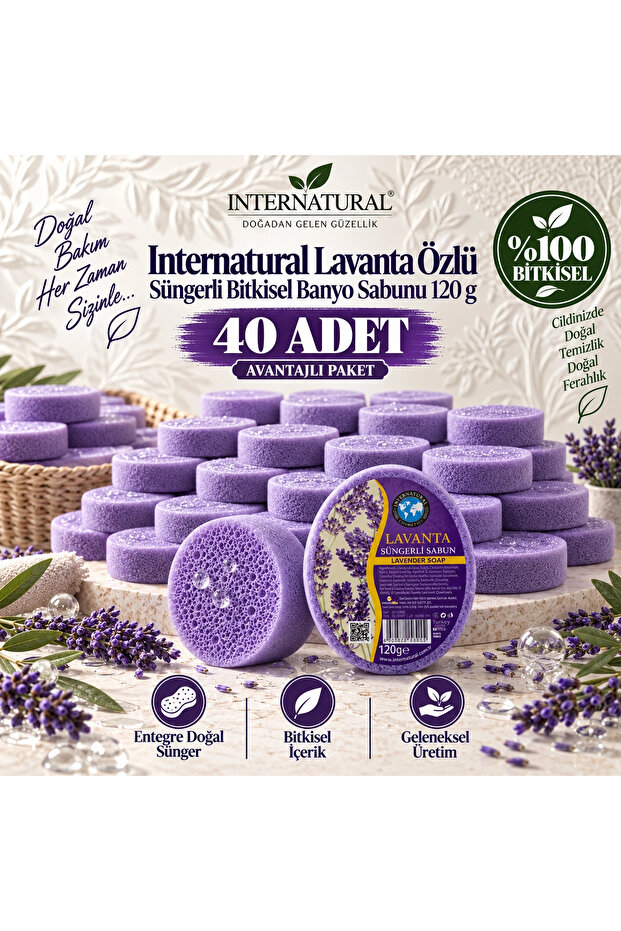 Internatural Lavender Extract Herbal Bath Soap with Sponge 40 Pack (40 X 120 g)