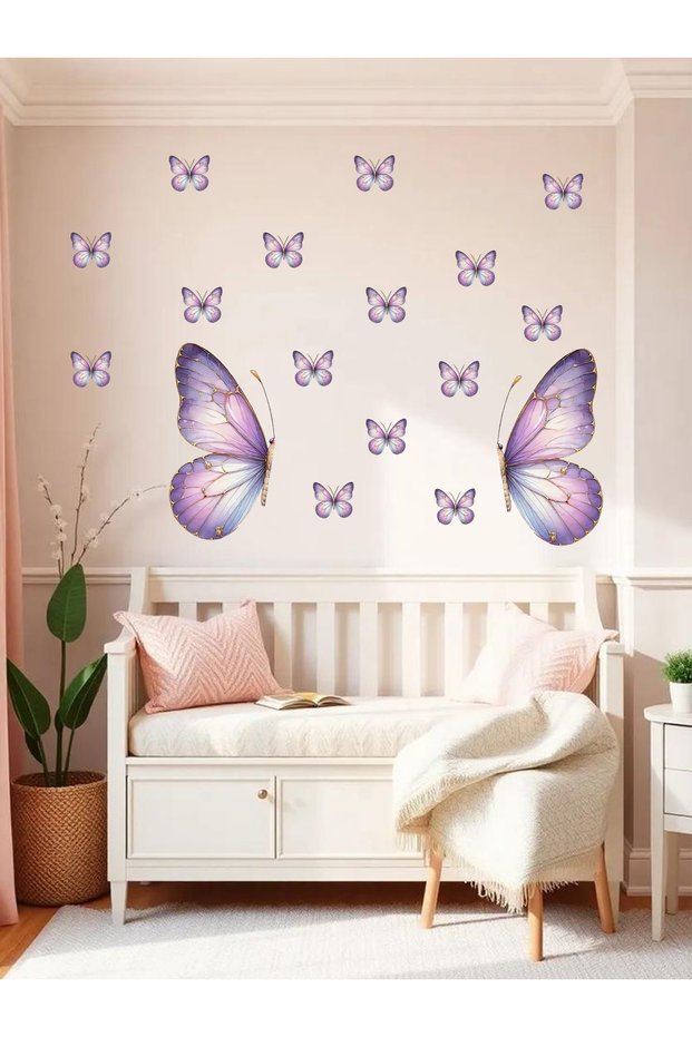 2 Large Purple Half Butterflies, Children's Room, Glass, Wall Sticker; 50 X 100 cm