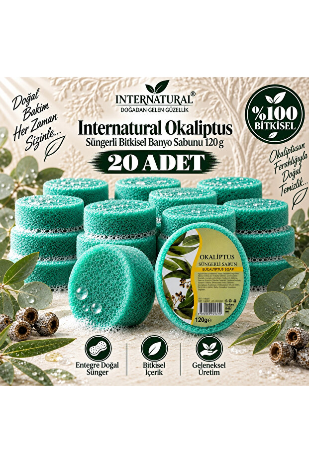 Internatural Eucalyptus Herbal Bath Soap with Sponge 20 Pack (20 X 120 g)