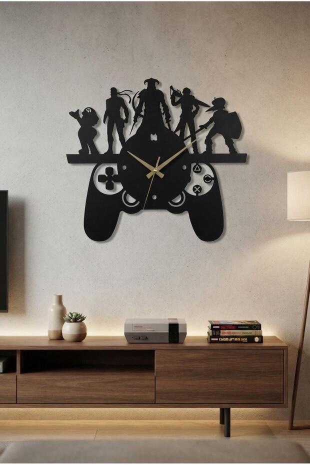 Gamer Room Wall Clock, with Game Console Figure, Gamer Decoration, Teen Room Clock 50X50 cm