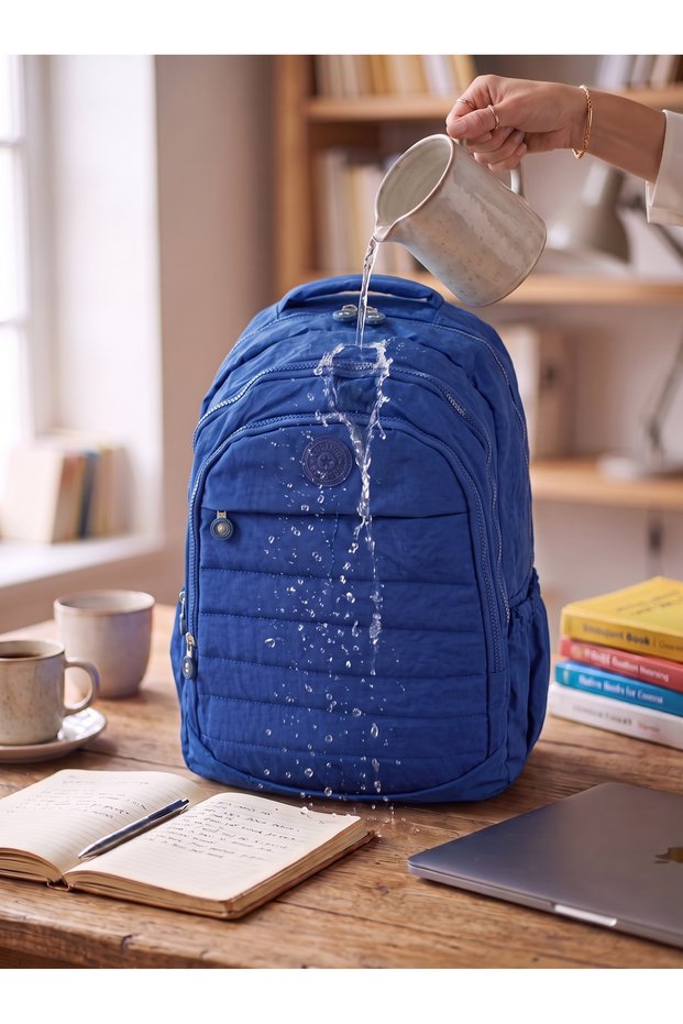 Unisex Waterproof Multi-Compartment Crinkle Middle School High School Backpack