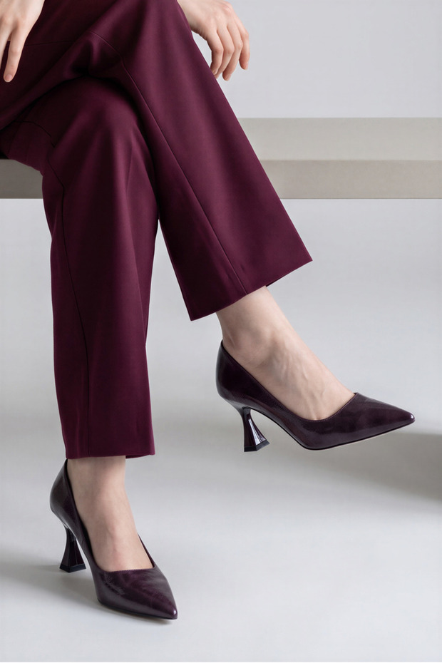 Women's Stiletto Printed Purple Plum Closed Pointed Toe Medium Heel F703