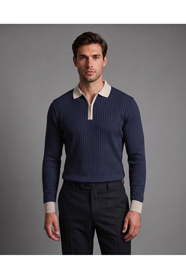 Men's collar zippered shirt collar knitwear