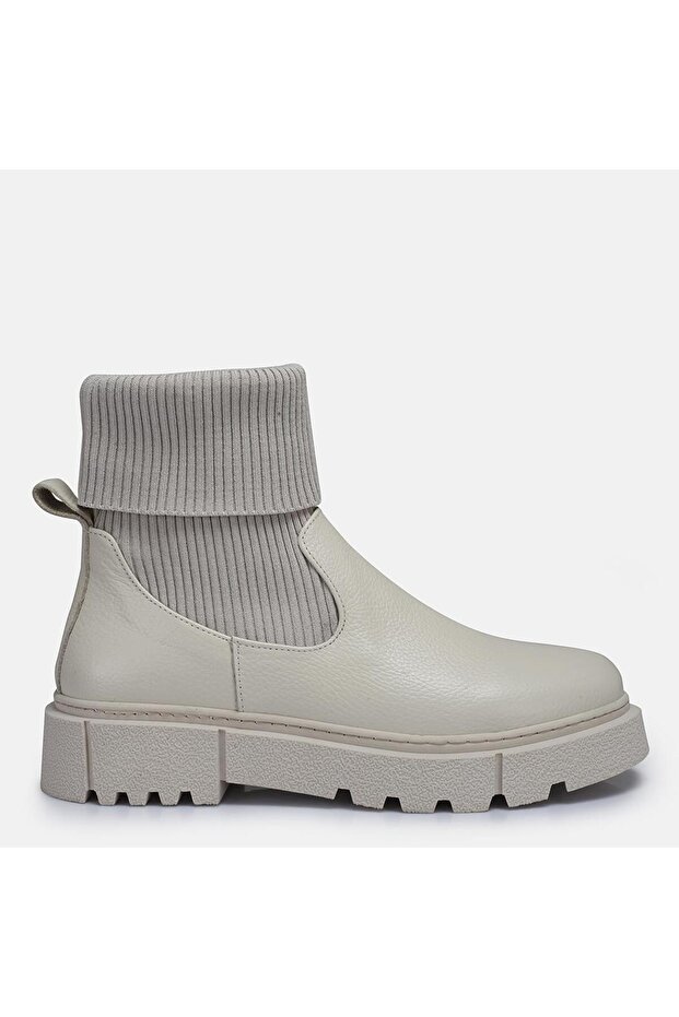 Large Size Women's Genuine Leather Boots 42-43-44-Beige Leather