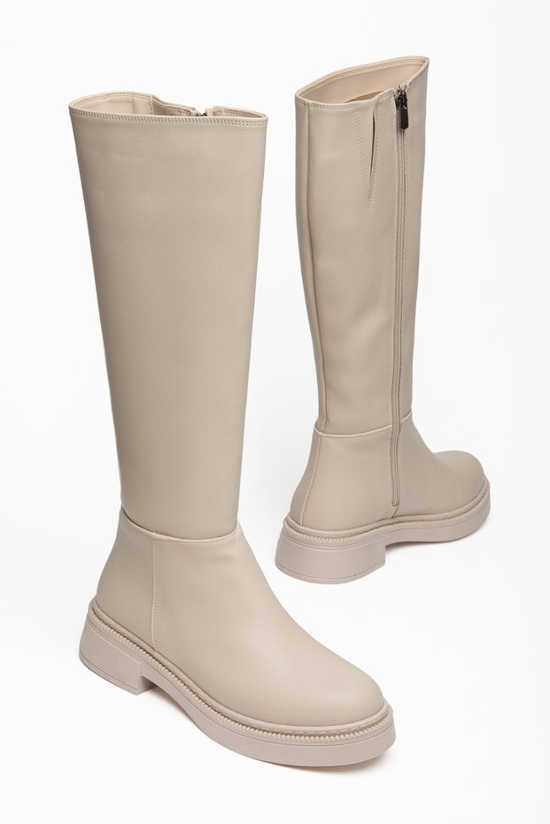 Rima Women's Beige Leather Zippered Boots