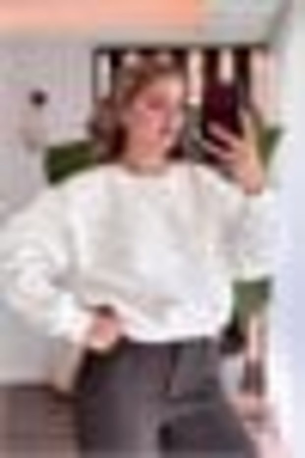 White Cotton Polyester Blend Crew Neck Long Sleeve Sweatshirt with Stone Detail