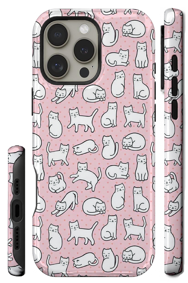 Compatible with iPhone 13 Pro - White Cats, Double Layer Cover, Glossy Surface Protective Case
