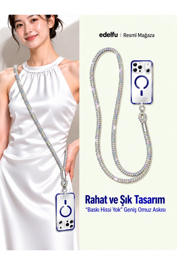 Stone-Embellished Phone Strap – Glittering Shoulder Strap, Comfortable and Stylish Design, Compatible with All Phones