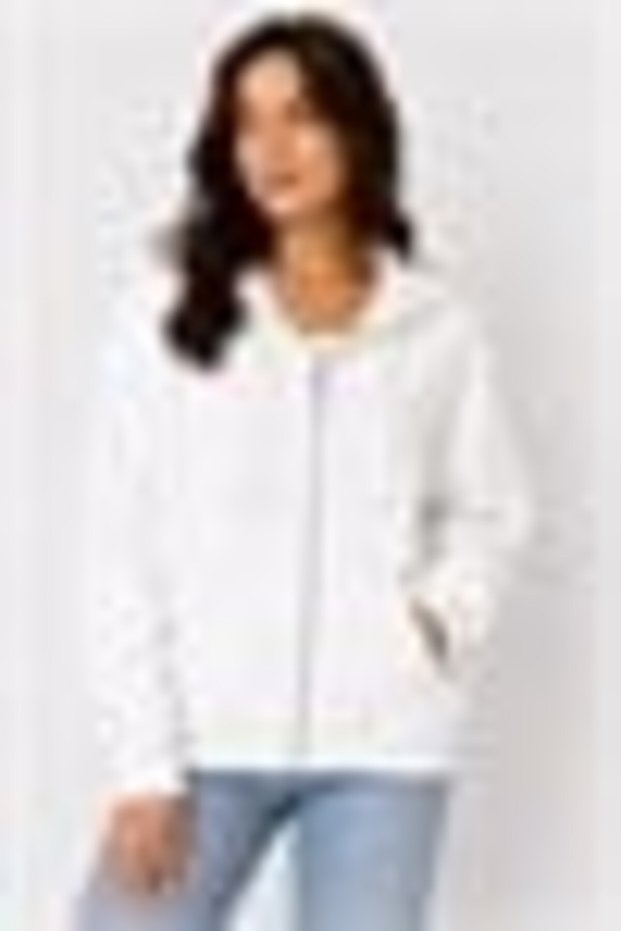 Ecru Cotton Blend Hooded Long Sleeve Standard Cut Zipper Detailed Sweatshirt with Pockets