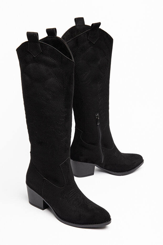 Embroidered Zippered Long Women's Cowboy Boots