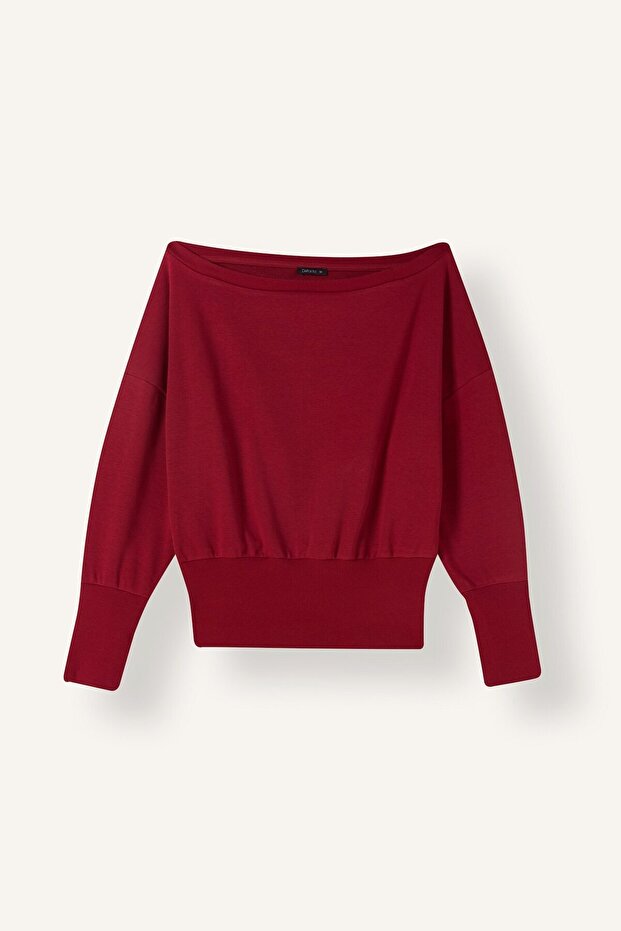 Loose Fit Wide Ribbed Off-Shoulder Basic Sweatshirt I4990Ax26Au