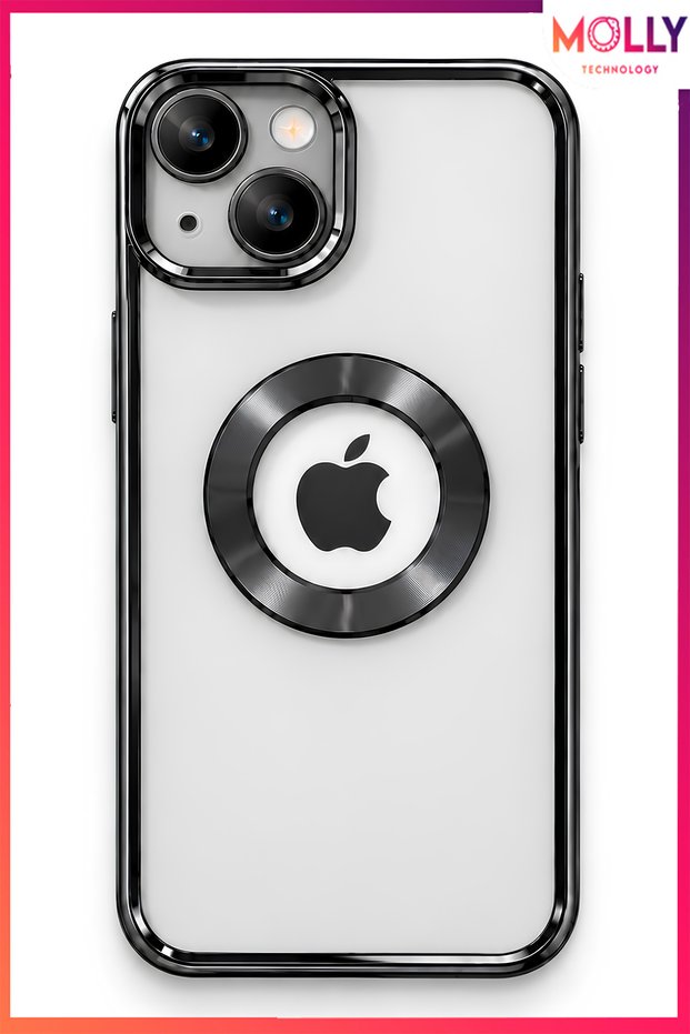 Lou Laser Transparent Silicone Case with Metallic Black Lens Protector for iPhone 15 Plus