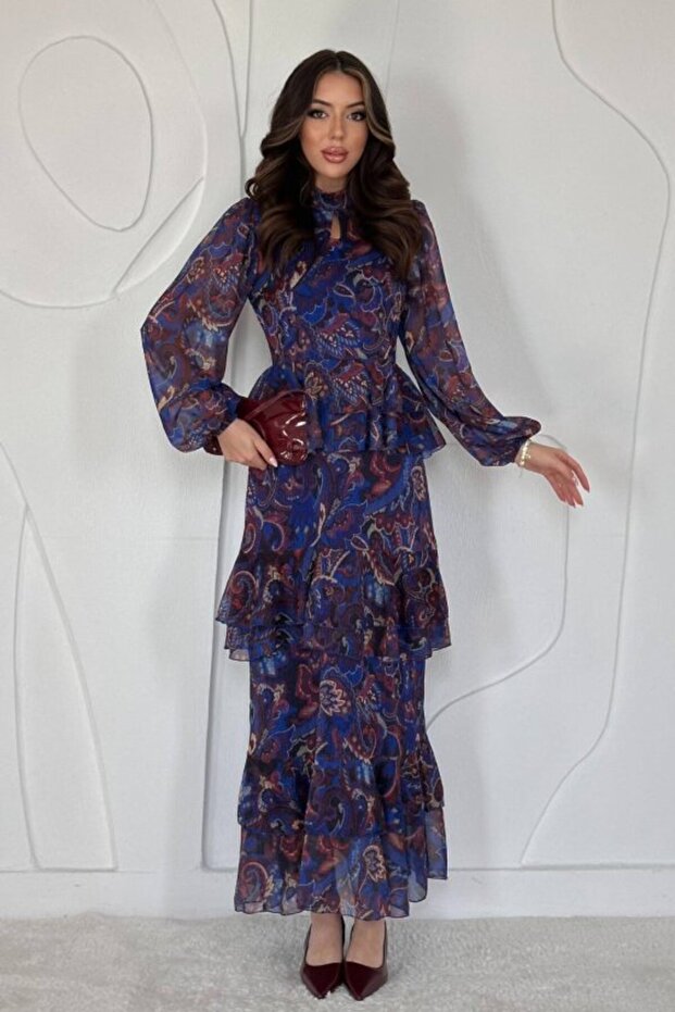 Saks Patterned Chiffon Dress