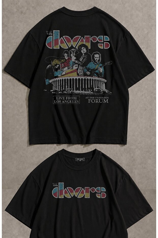 Unisex Oversize the Doors Live from Los Angeles Back Print Rock Band T-Shirt