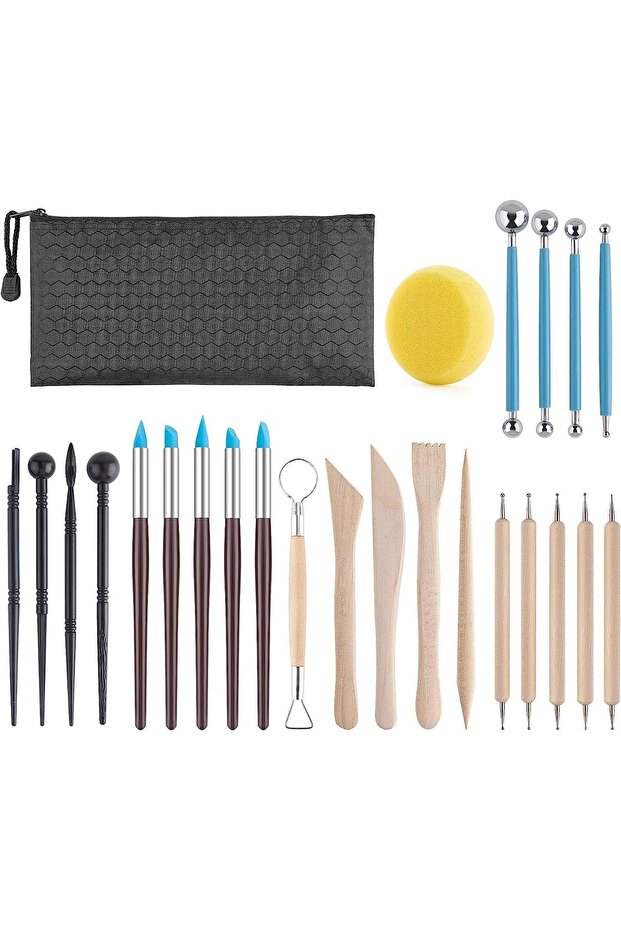 25-Piece Polymer Clay and Ceramic Sculpting Tool Kit,Professional Pottery Craft Set for Modeling and Carving