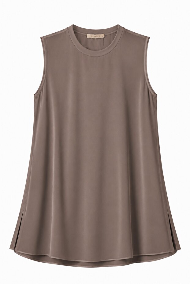 Chiffon Detailed Zero Sleeve Tunic Dark Mink