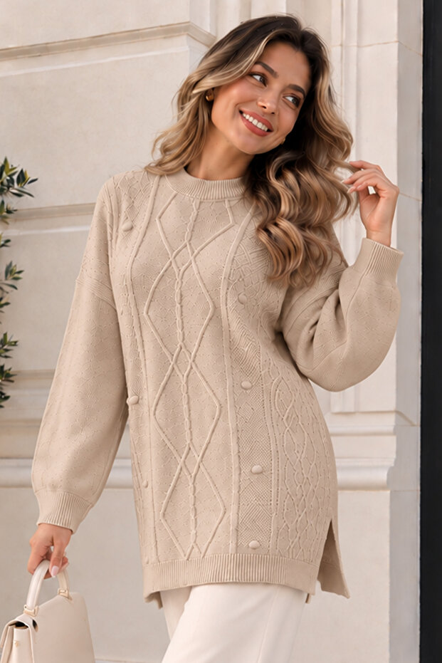 Patterned Knitwear Sweater K6059 Camel