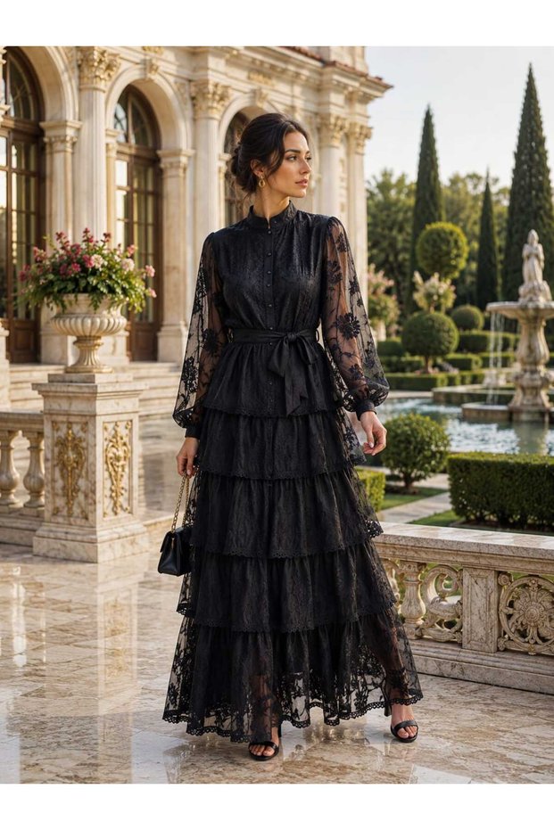 Black Laced Belted Design Dream Dress