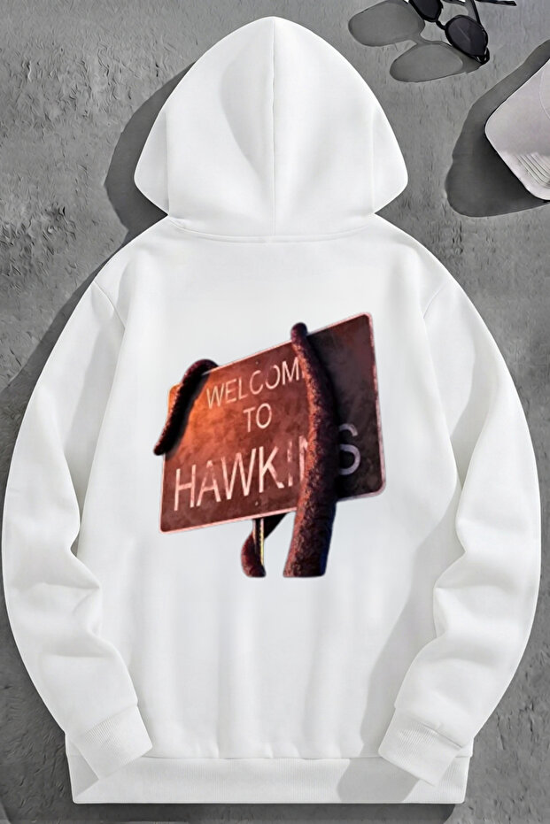 Unisex 3 Thread Cotton White Welcometohawkins Print Loose Fit Sweatshirt Hoodie