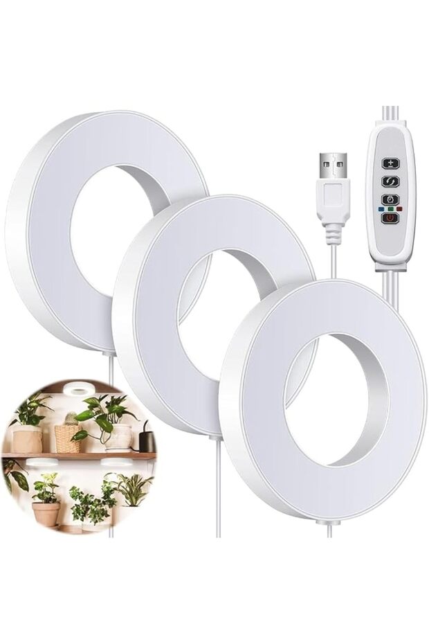 مصباح LED حلقي كامل الطيف لنمو النباتات الداخلية، مع مؤقت USB