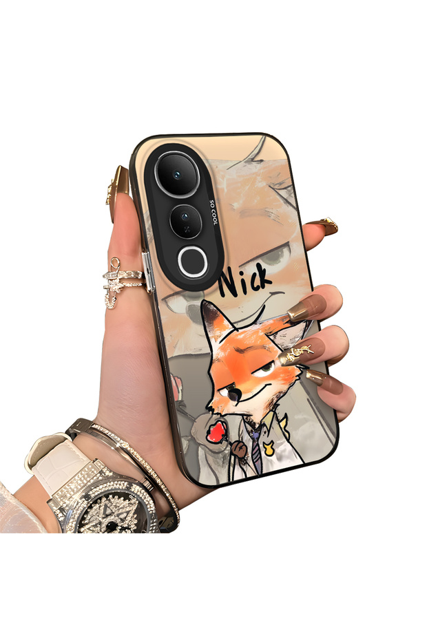 Vivo V50 Lite 4G/5G Compatible Cartoon Fox Nick Patterned Case Acrylic Hard Back Silicon Edges