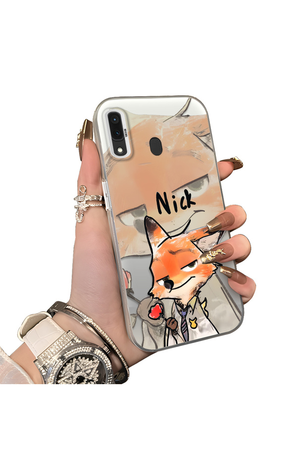 Samsung Galaxy A30/A20 Compatible Cartoon Fox Nick Patterned Case Acrylic Hard Back Silicon Edge