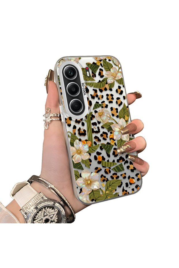 Tecno Camon 40 Pro 5g(Cm7) Compatible Aesthetic Floral-Leopard Pattern Case Acrylic Hard Back Silicone Edge