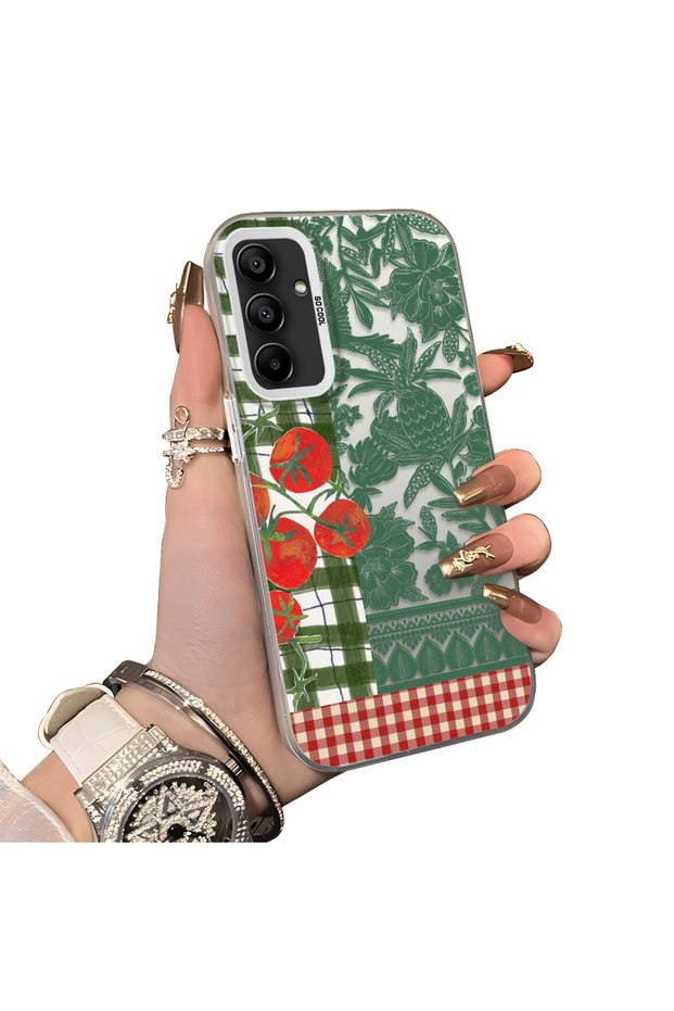 Samsung Galaxy A15 4G/5G Compatible Acrylic Hard Back Panel with Silicone Edges Vegetable Flower Pattern Phone Case