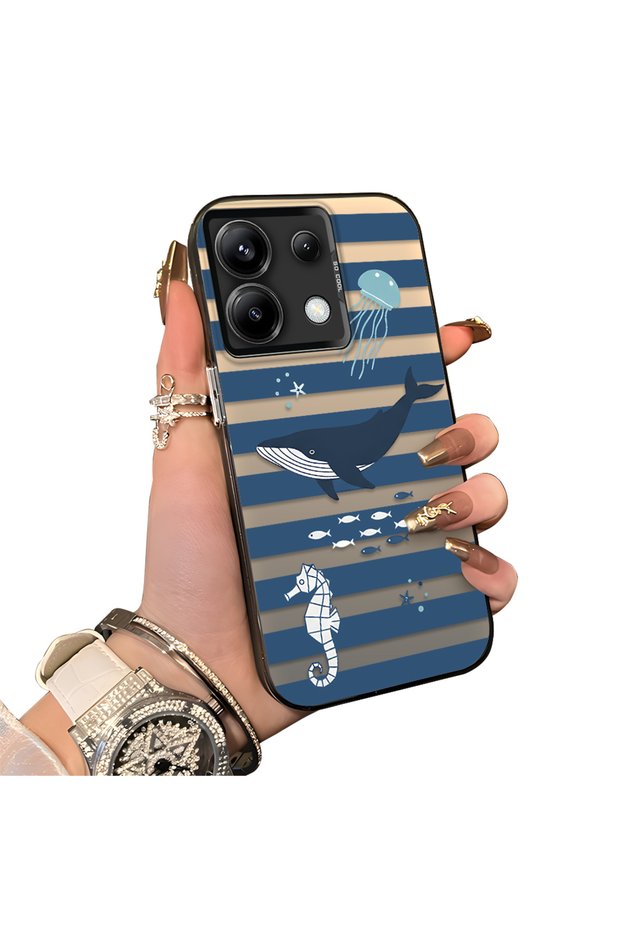 Xiaomi Redmi Note 13 Pro 5g Compatible Sea Creatures Whale Horse Seahorse Patterned Case Acrylic Back Cover Silicone Edge