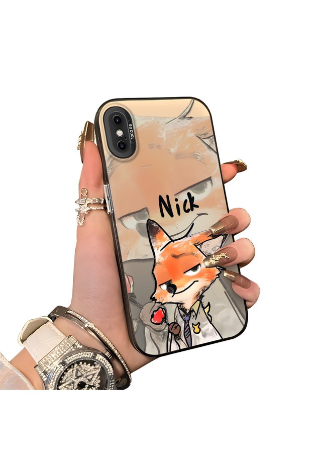حافظة متوافقة مع هاتف iPhone XS Max مزينة بنمط رسوم متحركة على شكل ثعلب نيك، مصنوعة من الأكريليك الصلب وحافة من السيليكون
