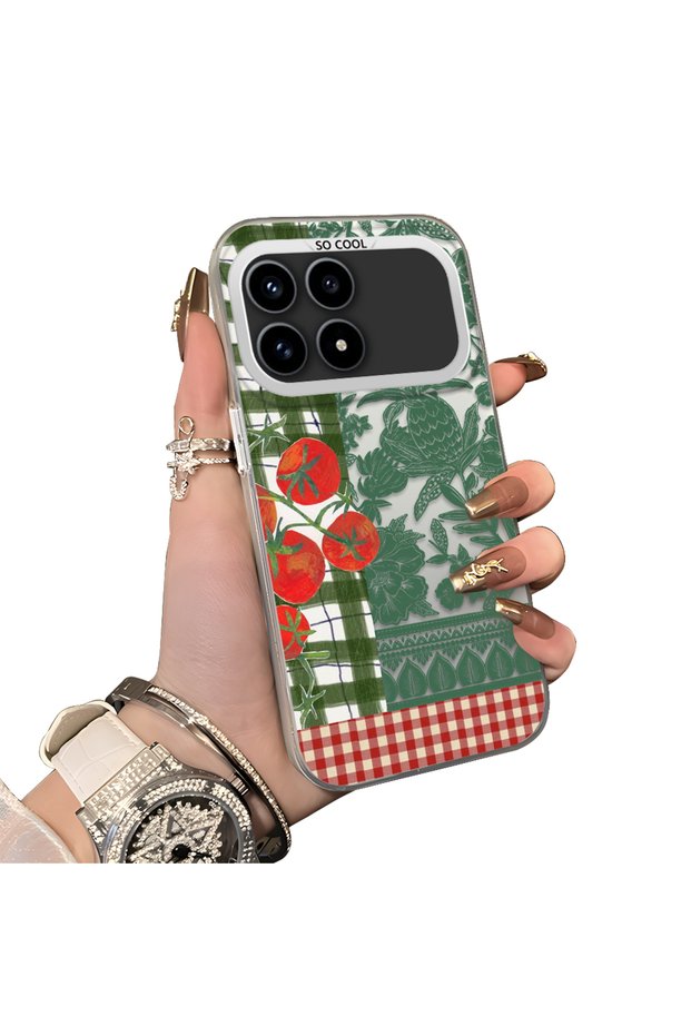 Xiaomi Redmi K90 5g Compatible Acrylic Hard Back Panel with Silicone Edges Vegetables Flowers Pattern Phone Case