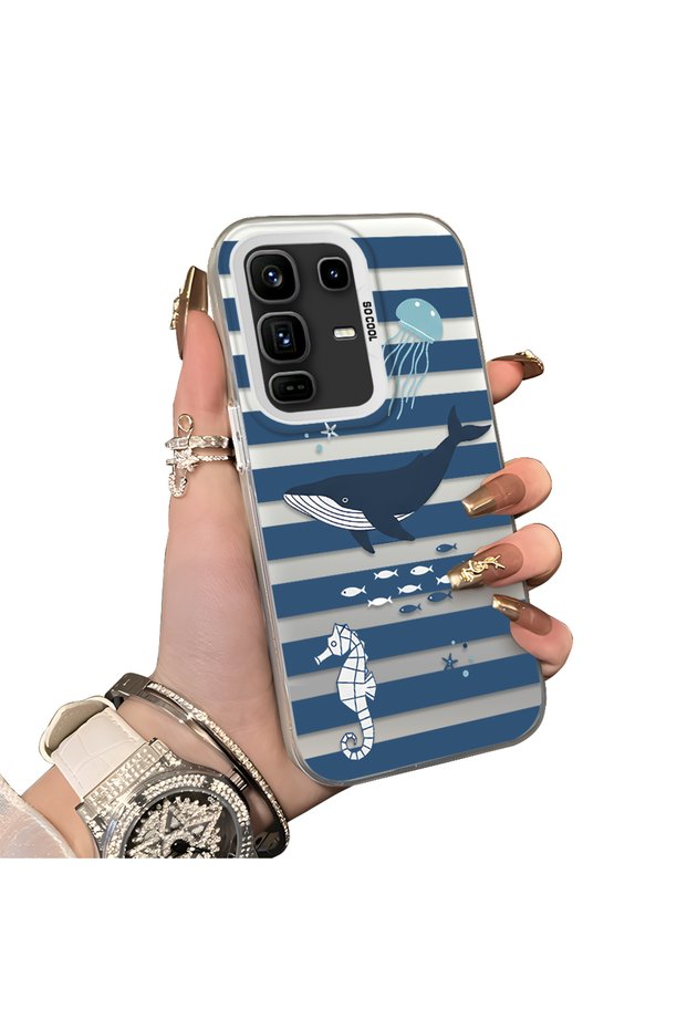 Infinix Note 50 Pro Plus Compatible Sea Creatures Whale Horse Seahorse Patterned Case Acrylic Back Cover Silicone Edge