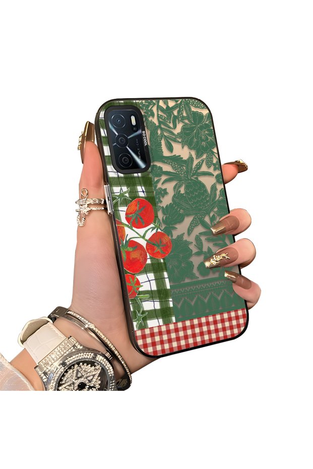 Oppo A54S Compatible Acrylic Hard Back Panel with Silicone Edges Vegetable Flower Pattern Phone Case