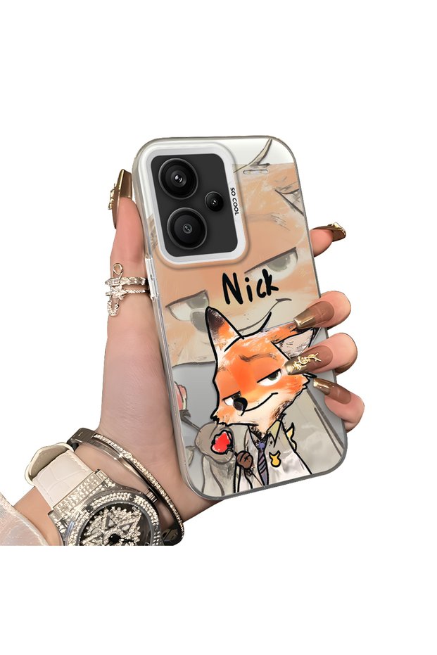Xiaomi Redmi Note 13 Pro Plus+ 5g Compatible Cartoon Fox Nick Patterned Case Acrylic Hard Back Silicon Edge