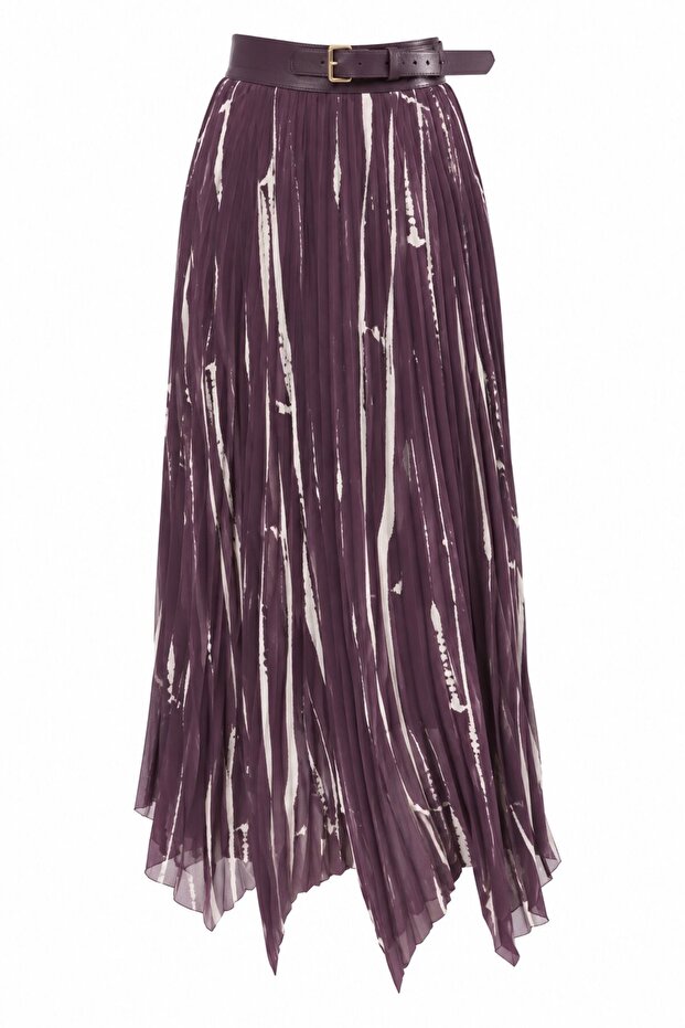 Plum Crinkled Belted Skirt - 3369