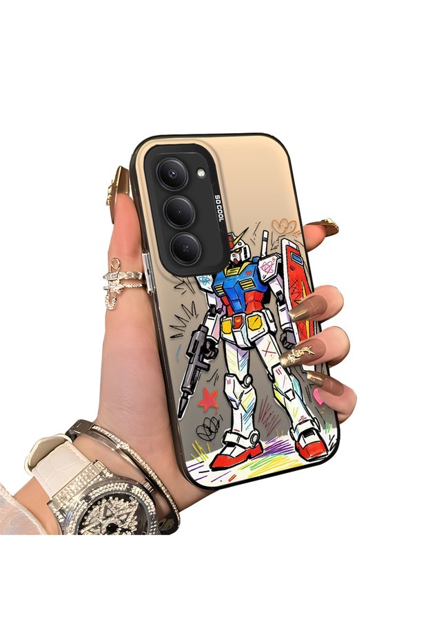 Xiaomi Redmi 15 5g Compatible Hard Acrylic Back Silicone Edge Lens Protection Mechanical Robot Pattern Case
